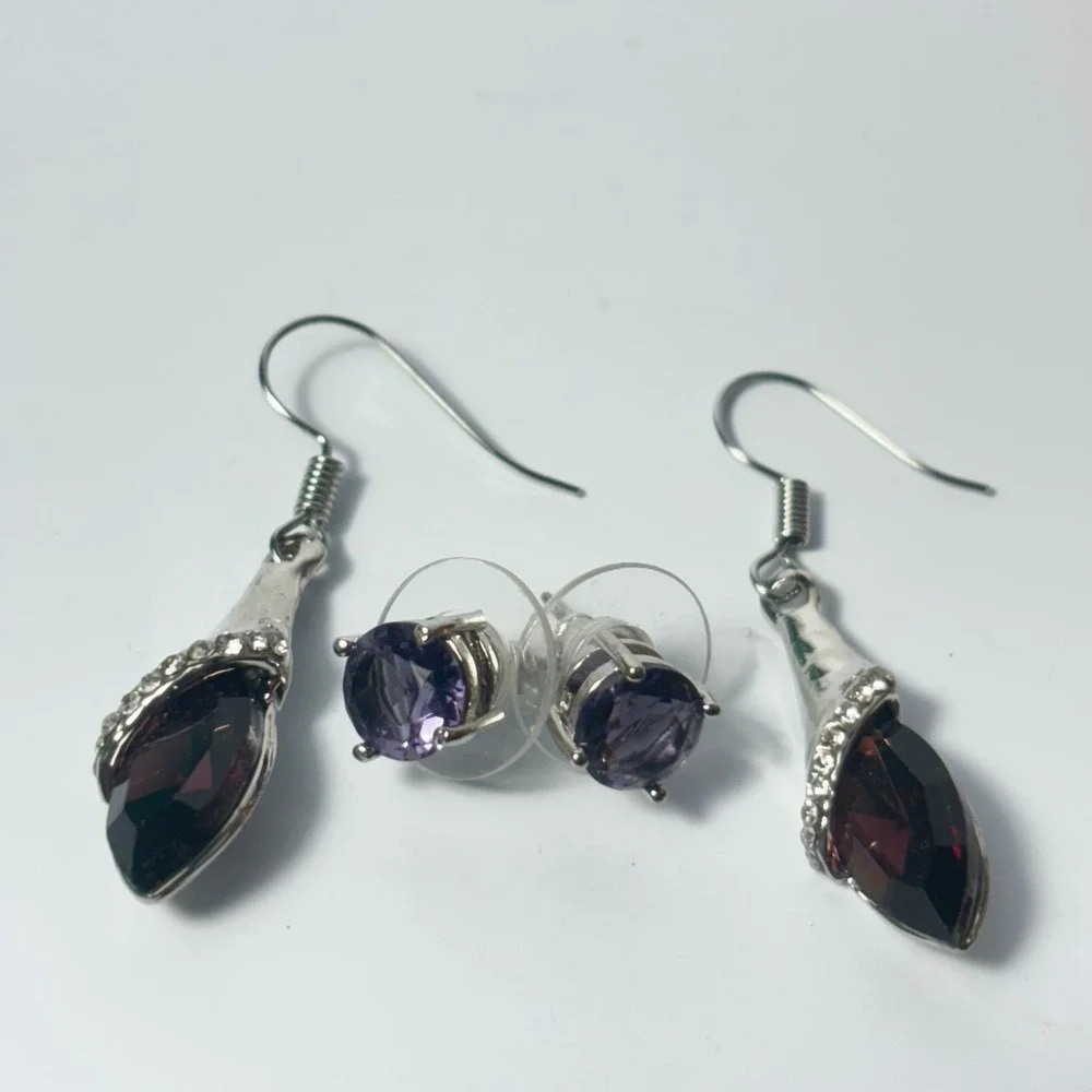 Earring Lot Silver‎ Tone Purple Stones Girlhoodcore